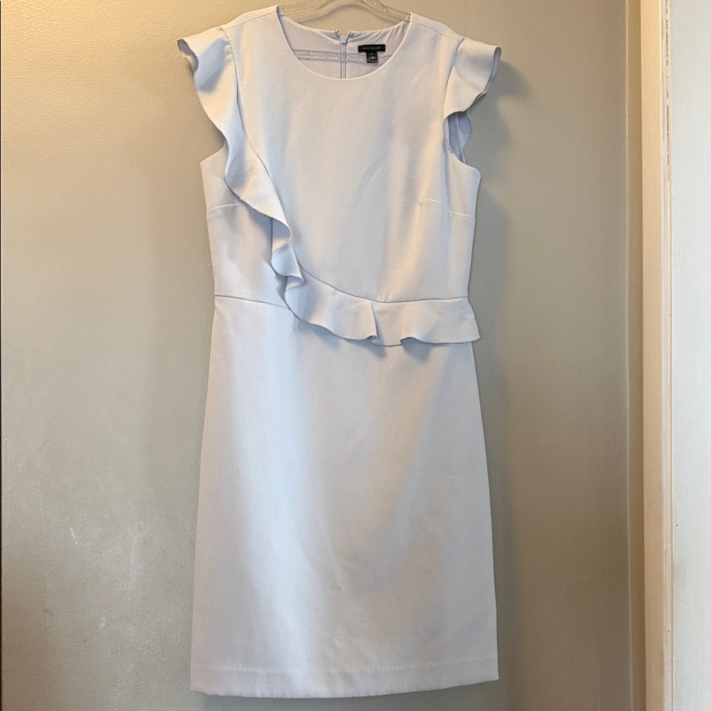 ANN TAYLOR Womens Light Blue Ruffle Sheath Dress Cocktail Preppy Wedding Guest